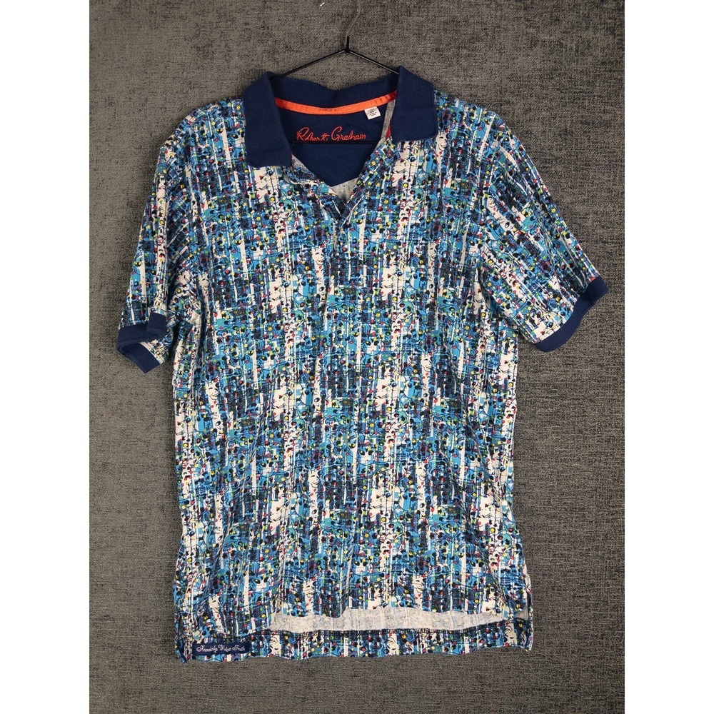 Robert Graham Polo Shirt Mens M Skull Allover‎ Print Psychedelic Short Sleeve